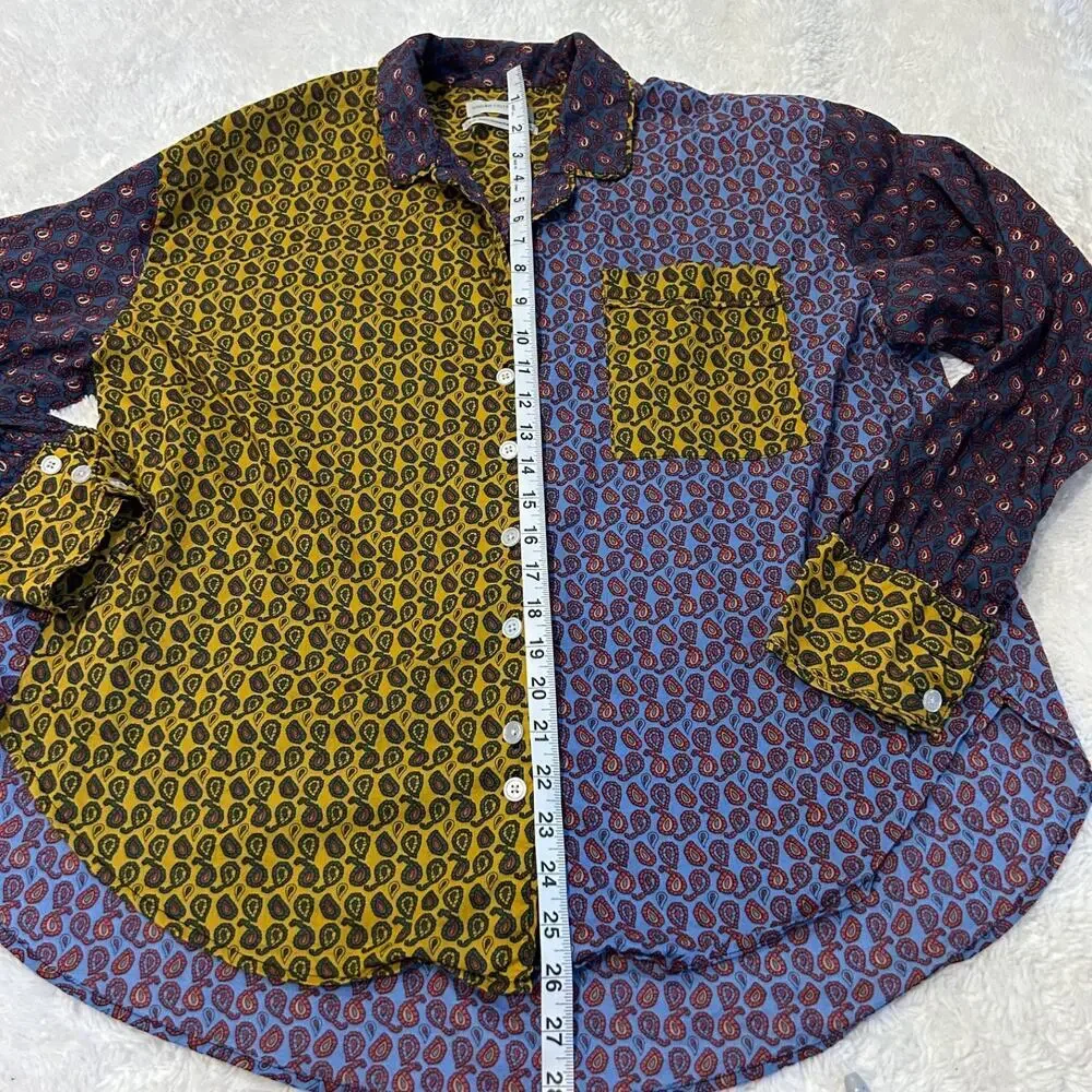 Urban Outfitters Women Button Down Top Yellow Colorblock Paisley Casual Sz Small - Picture 4 of 6